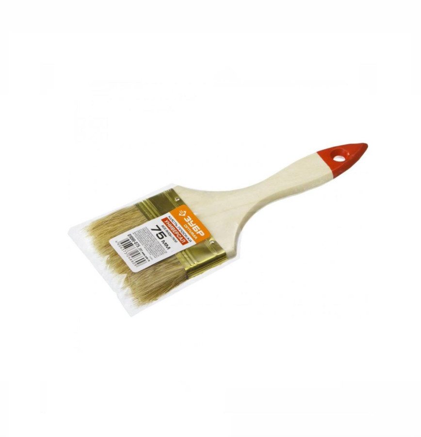Зубр Кисть плоская "УНИВЕРСАЛ-ОПТИМА", светлая щетина, деревянная ручка, 75мм 01099-075_z01 (12шт/к)