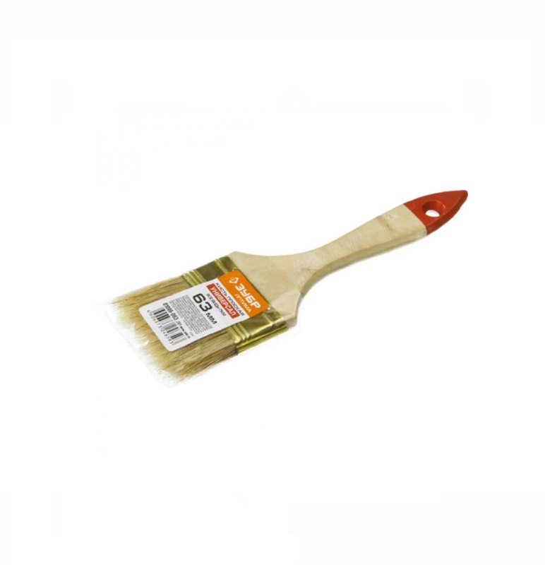 Зубр Кисть плоская "УНИВЕРСАЛ-ОПТИМА", светлая щетина, деревянная ручка, 63мм 01099-063_z01