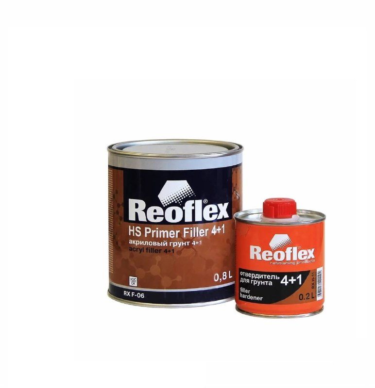 Комплект Грунт 2К 4+1 F06 серый (0.8л) акриловый REOFLEX + Отвердитель для грунта 4+1 0.2л REOFLEX